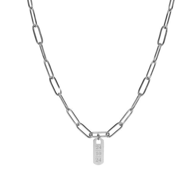 Gepersonaliseerde datum ketting tag chain big plain zilver