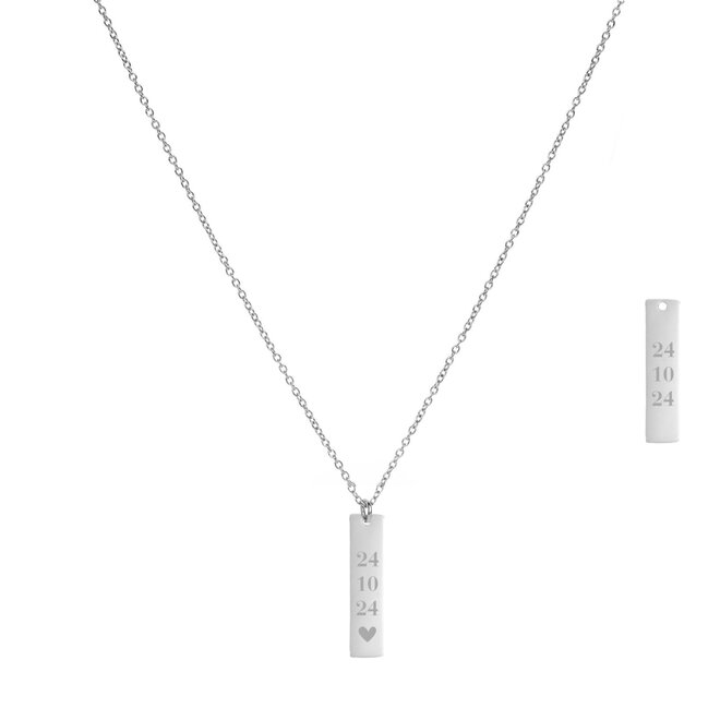 Gepersonaliseerde datum ketting bar small zilver