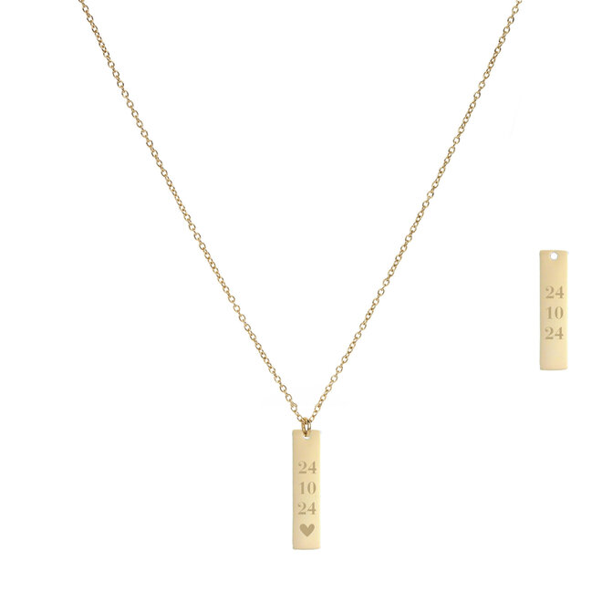 Gepersonaliseerde datum ketting bar small goud