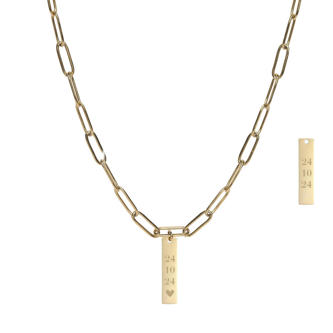 Gepersonaliseerde datum ketting bar chain big plain goud