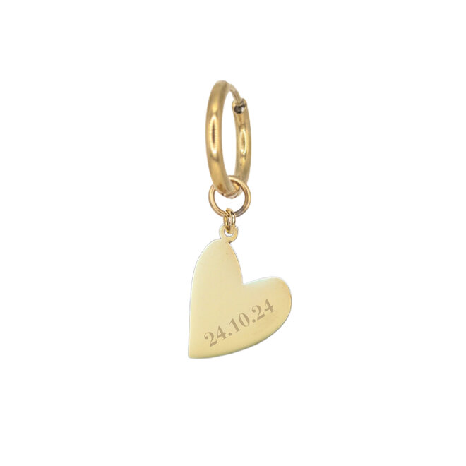 Gepersonaliseerde datum oorbel heart goud