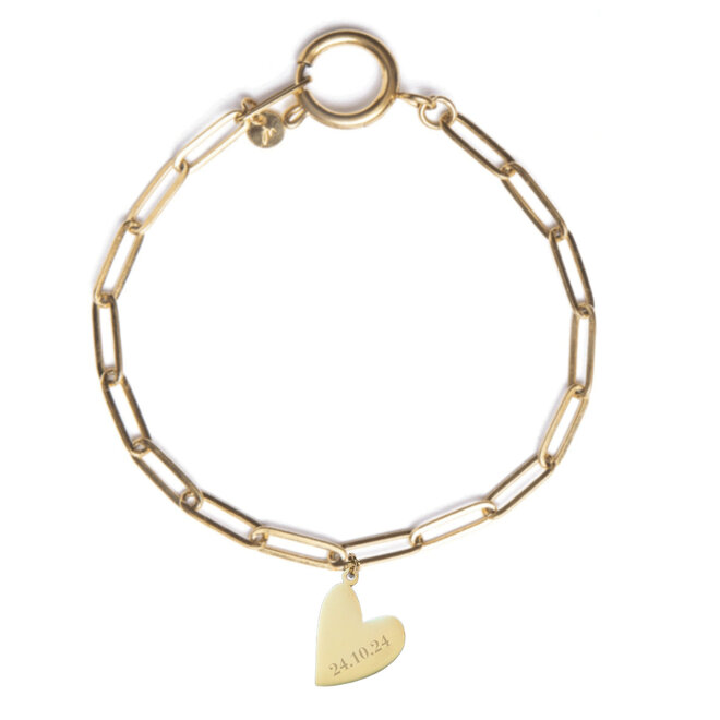 Gepersonaliseerde datum armband heart goud