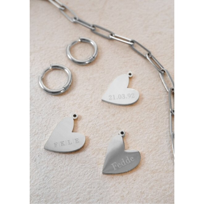 Gepersonaliseerde datum ketting heart chain big plain zilver