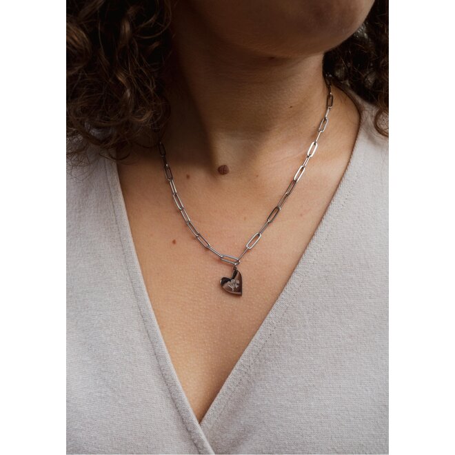 Gepersonaliseerde datum ketting heart chain big plain zilver