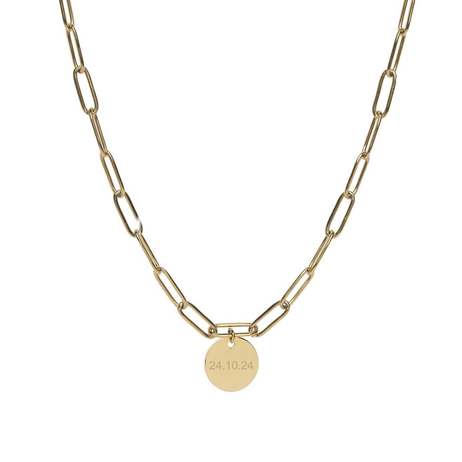 PRE ORDER Gepersonaliseerde datum ketting coin chain big plain goud