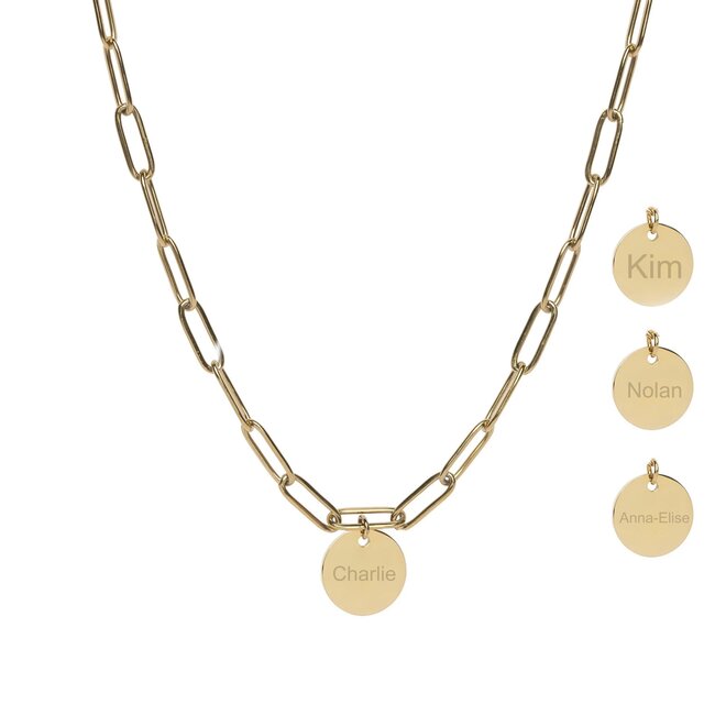 Gepersonaliseerde  naam ketting coin chain big plain goud