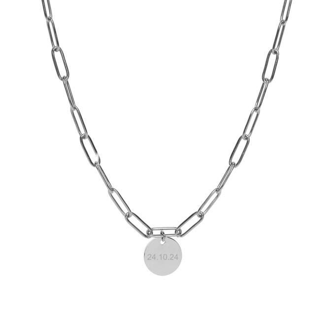 Gepersonaliseerde datum ketting coin chain big plain zilver