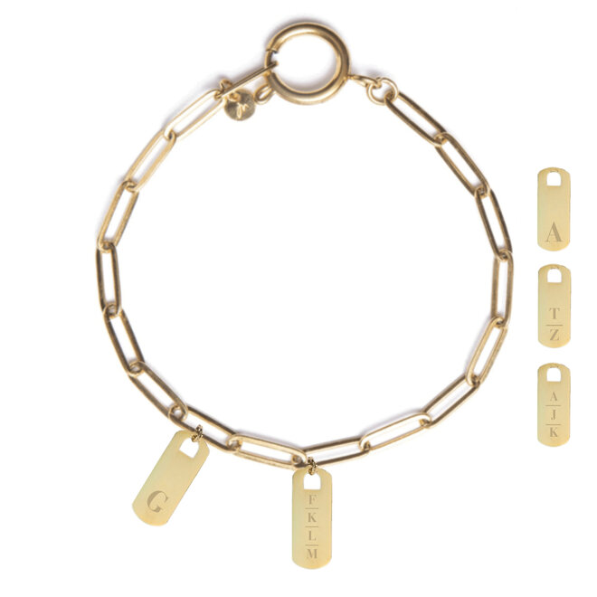 Gepersonaliseerde initialen armband tag 2 bedels