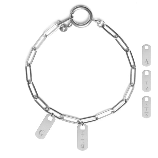 Gepersonaliseerde initialen armband tag 2 bedels zilver