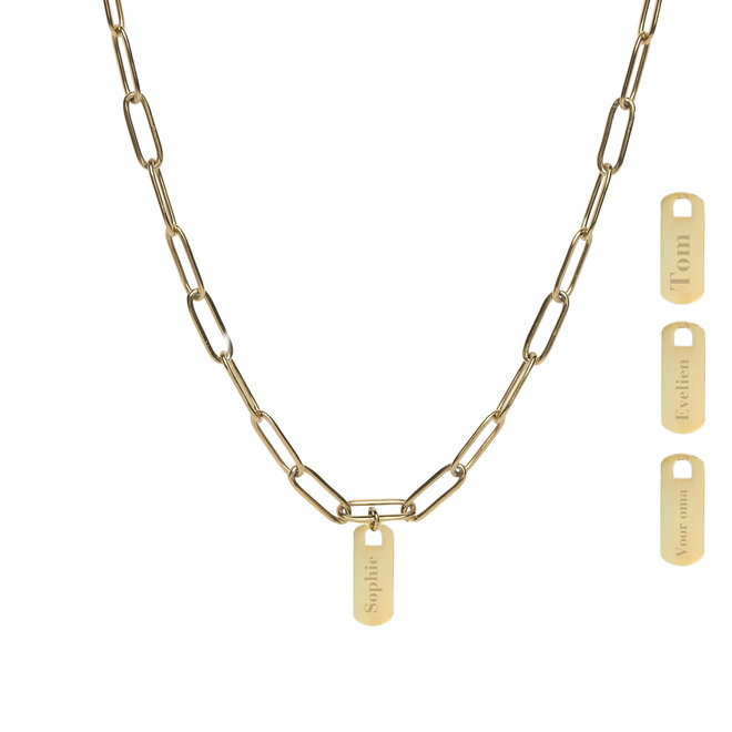 Gepersonaliseerde naam ketting tag chain big plain goud