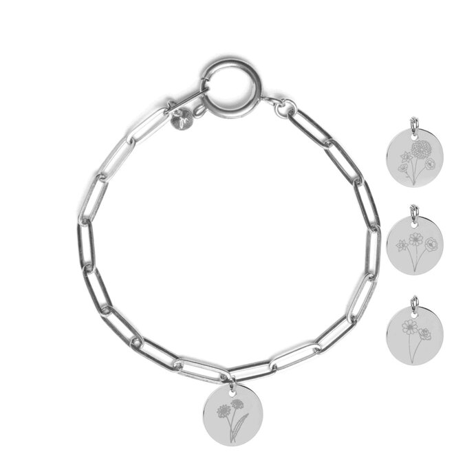 Gepersonaliseerde geboortebloem armband zilver | 1 bedel