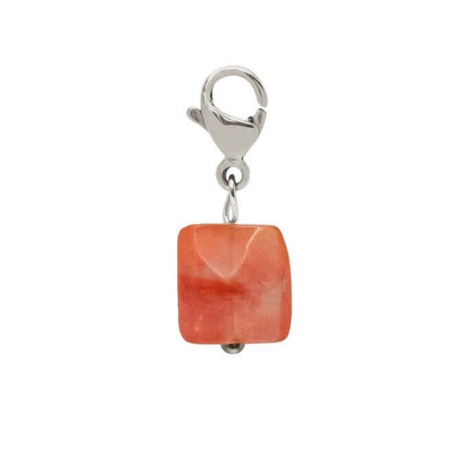 Charm facet vierkant cherry kwarts zilver