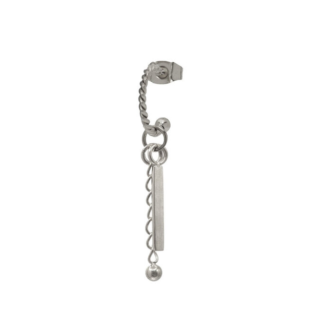 Oorring twisted bar chain zilver