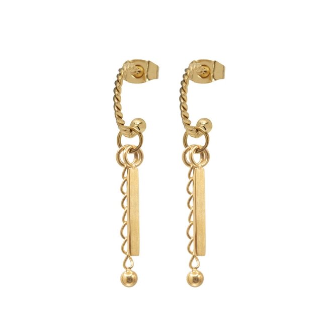 Oorringen twisted bar chain goud