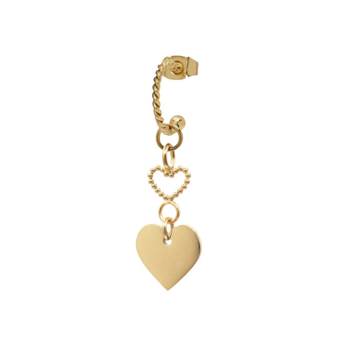 Oorring twisted double heart 3d bolletjes goud