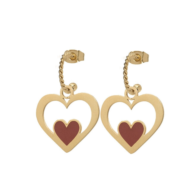 Oorringen twisted red heart goud