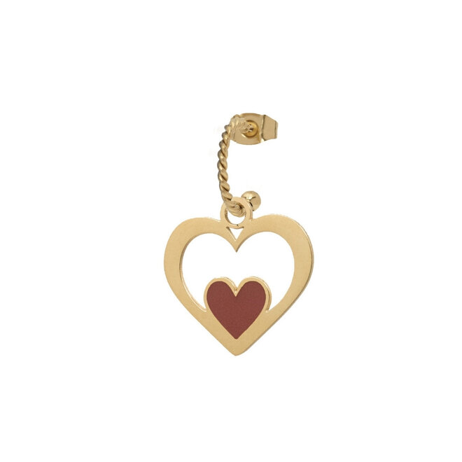 Oorring twisted red heart goud