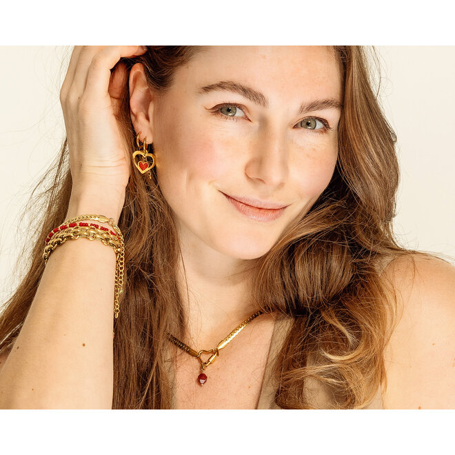 Oorringen twisted red heart goud