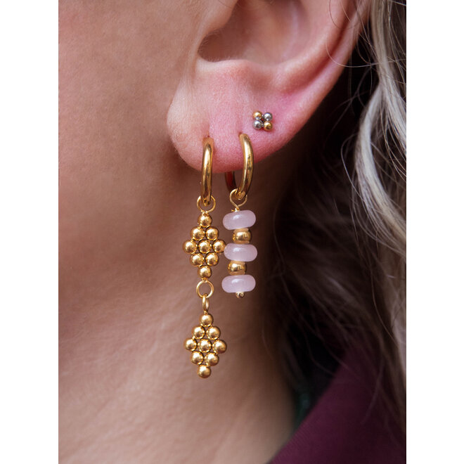 Oorringen ruit 3d bolletjes goud