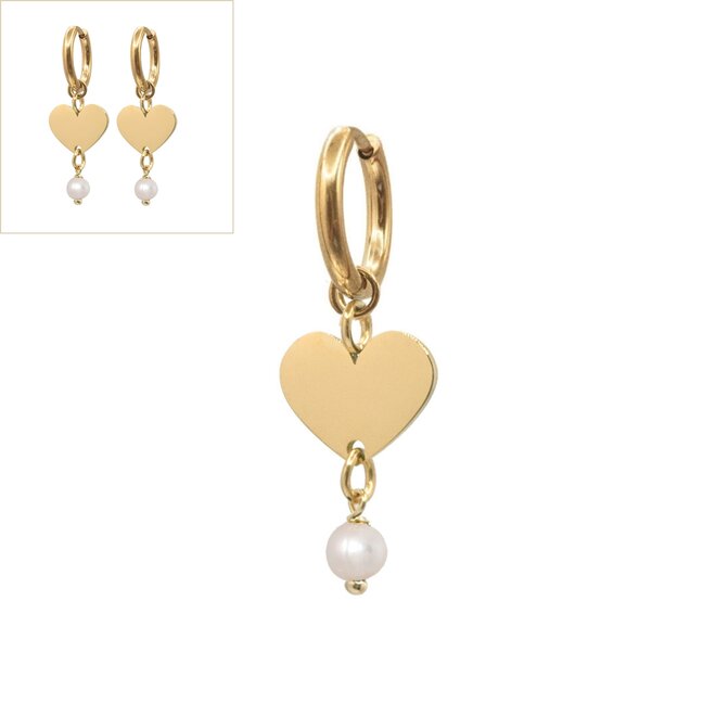 Oorringen heart parel glad goud