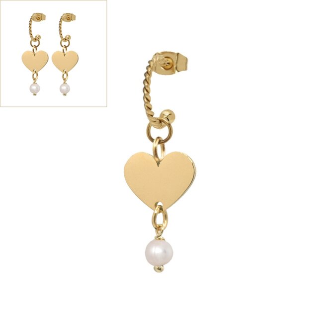 Oorringen heart parel twisted goud