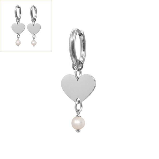 Oorringen heart parel glad zilver
