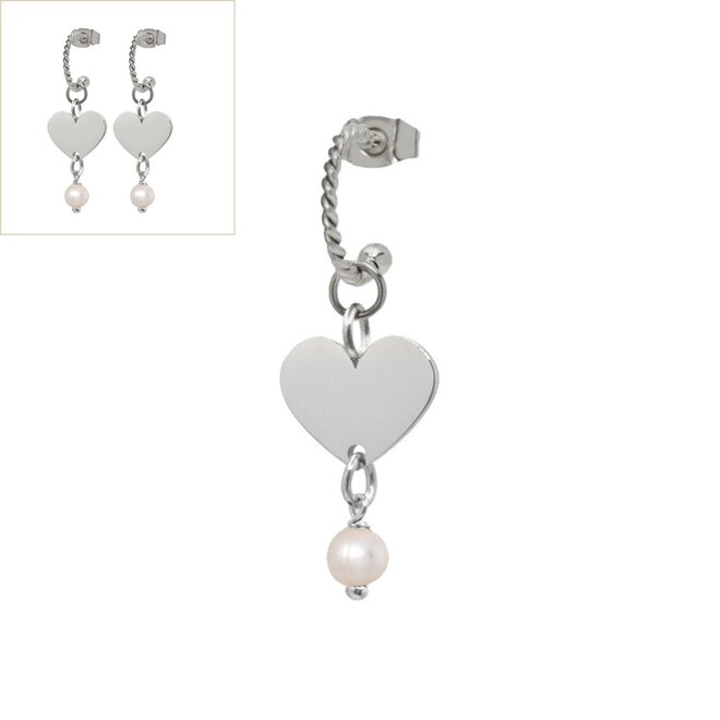 Oorringen heart parel twisted zilver