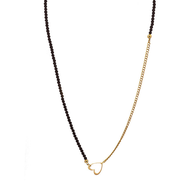 Ketting lang open heart zwart goud