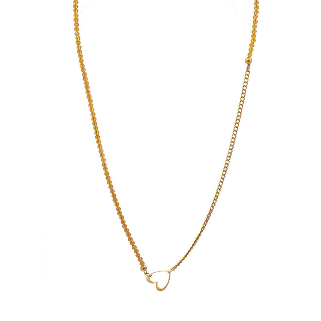 Ketting lang open heart lichtbruin goud