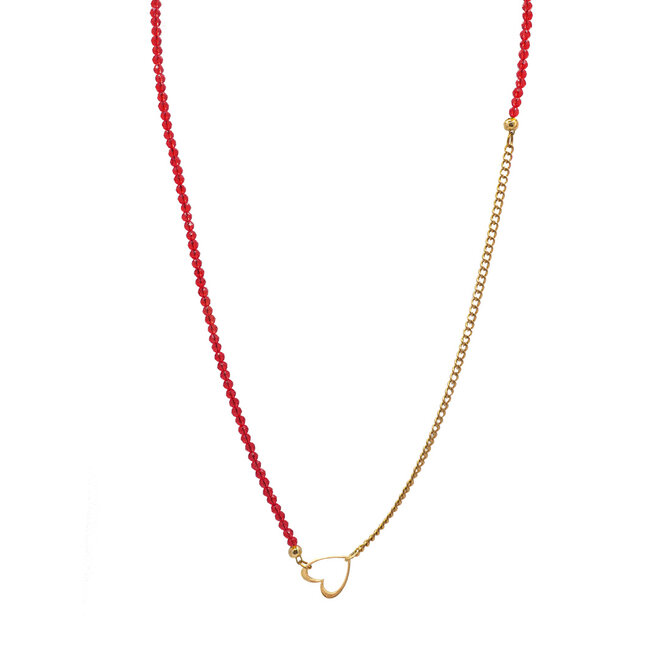 Ketting lang open heart rood goud