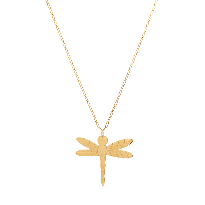Ketting lang big libelle goud