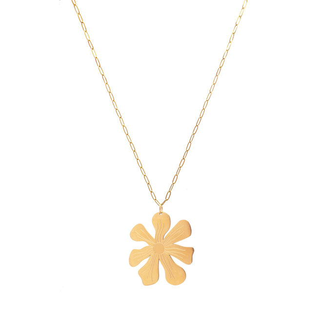 Ketting lang big flower goud
