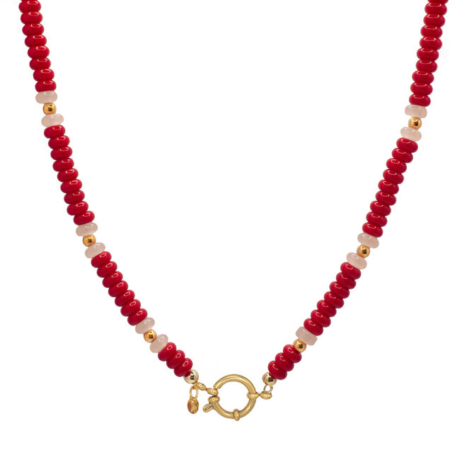 Ketting sammie rood/roze goud