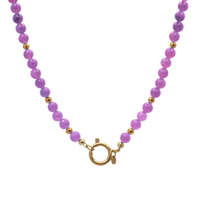 Ketting jade 6mm paars goud