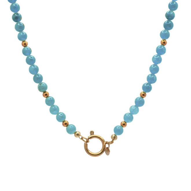 Ketting jade 6mm blauw goud