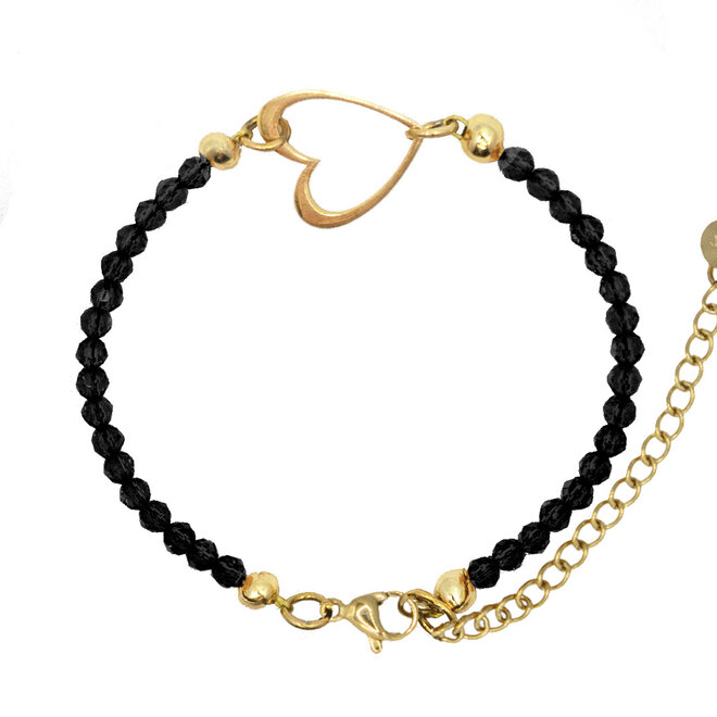 Armband open heart zwart goud