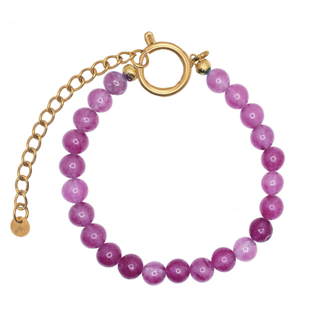 Armband jade 6mm paars goud
