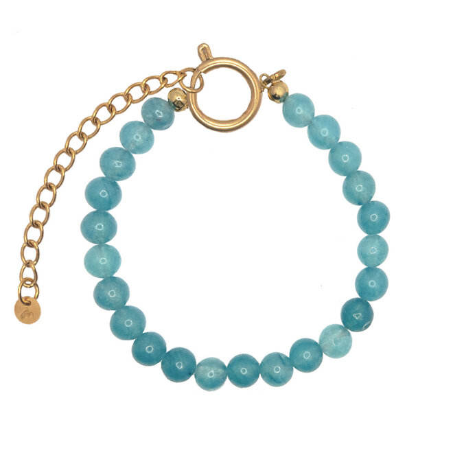 Armband jade 6mm blauw goud