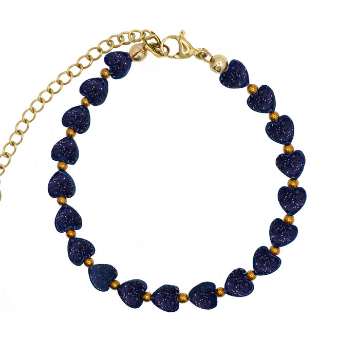 Armband hearts blue goldstone goud
