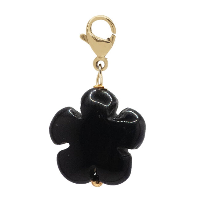 Charm flower onyx goud