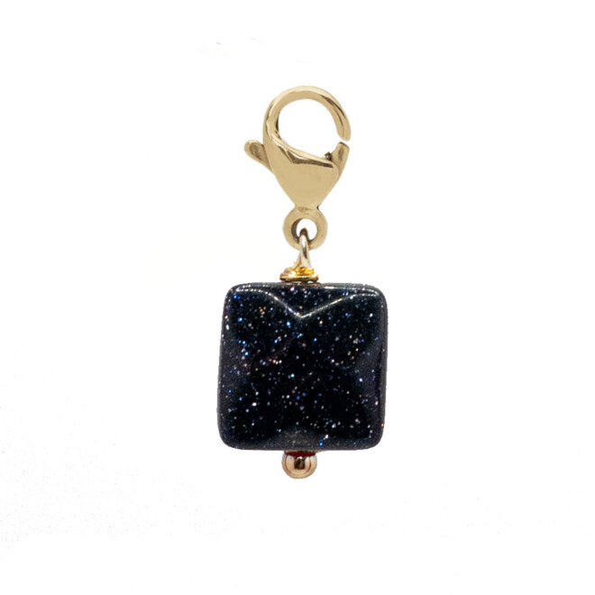 Charm facet vierkant blue goldstone goud