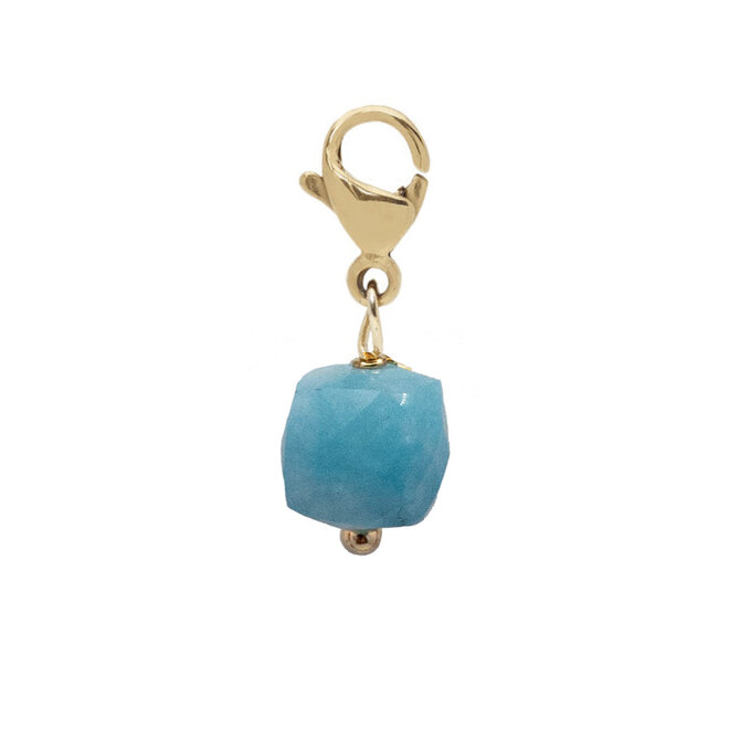 Charm facet vierkant jade 8mm blauw goud