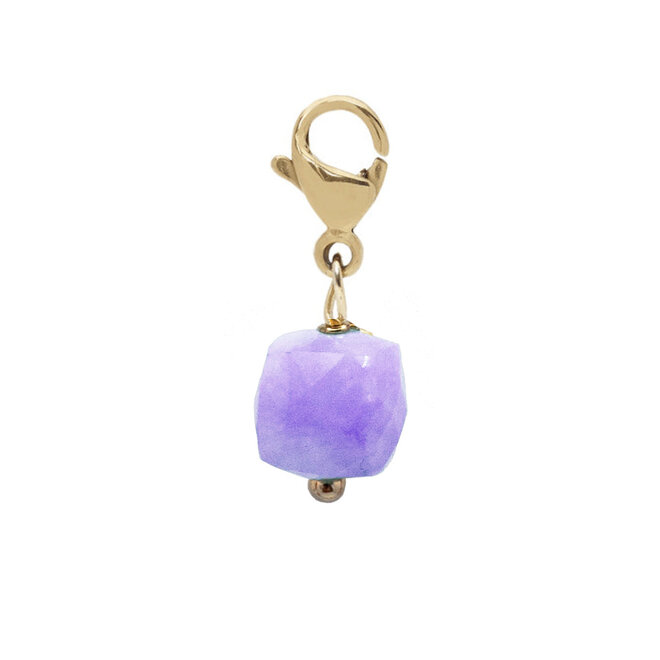 Charm facet vierkant 8mm jade paars goud