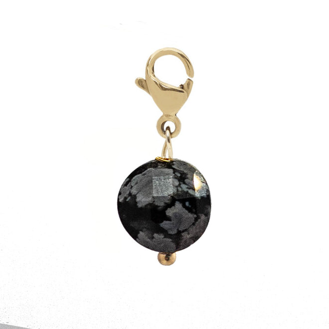 Charm facet plat sneeuwvlok obsidiaan goud