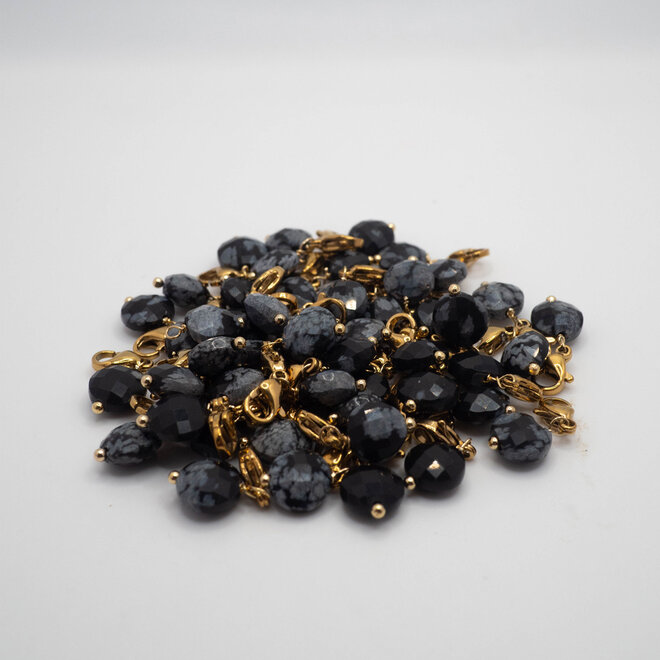 Charm facet plat sneeuwvlok obsidiaan goud