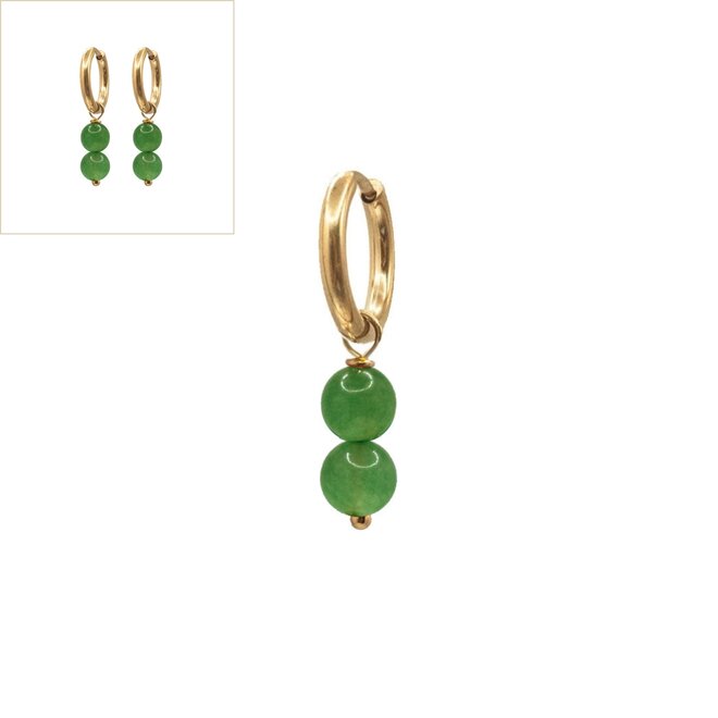 Oorringen jade 6mm groen glad goud