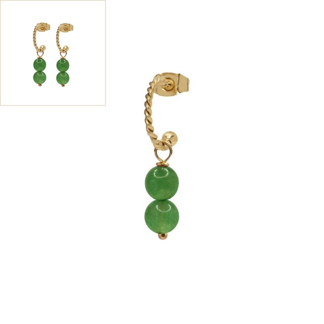 Oorringen jade 6mm groen twisted goud