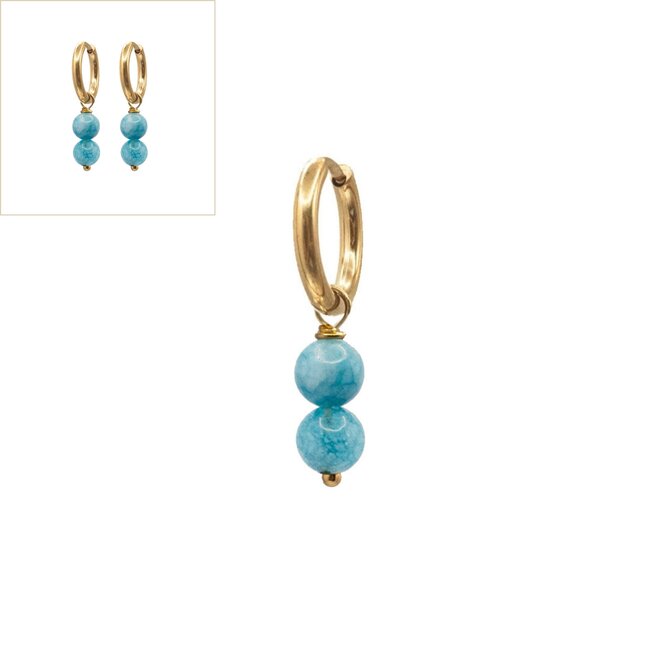 Oorringen jade 6mm blauw glad goud