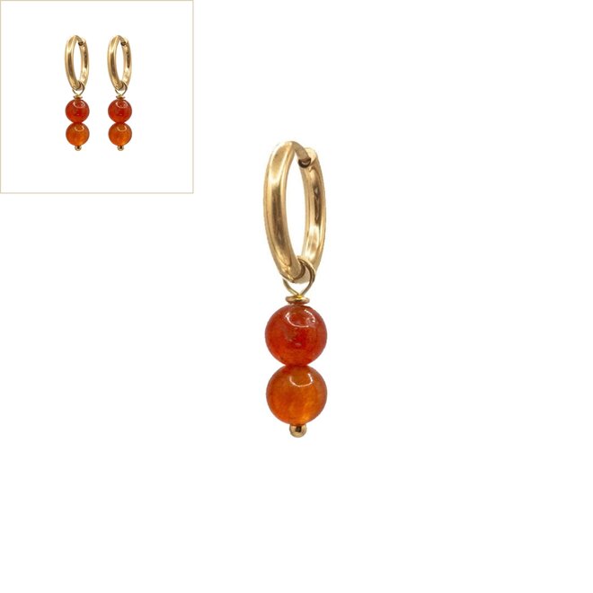 Oorringen jade 6mm roestbruin glad goud