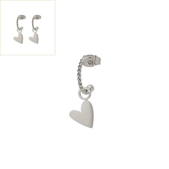 Oorringen small heart twisted zilver